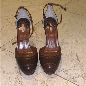 Brown Stitch Detail Max Studio Brown Leather Heels